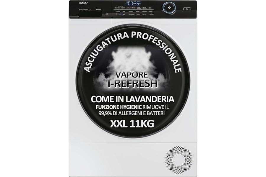 Haier I-Pro Series 5 Dryer 11 kg, Freestanding, Front Load, Class C, 11 Programs, Programmable Start, Steam, HxWxD 85x59.6x65 White - HD110-A3959E-IT