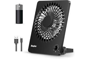 EasyAcc Tischventilator Batterie Tragbarer 3350 Akku Stufenloser Geschwindigkeit Ventilatoren USB Leise Mini Aufladbarem 17 Stunden Drehbare Basis Lüfter für Zuhause Büro Bibliothek Campen Schwarz