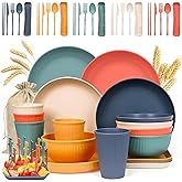 UHAPEER 58Pcs Camping Dinner Set for 5 People, Unbreakable Tableware Picnic Dinner Set, Lightweight Plastic Plates Bowls Cups