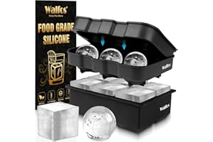 Walfos® Silicone ice Cube Moulds Set, Large Square Ice Cube Tray and Sphere Ice Ball, Easy to Pop Out, Prefect for for Whiskey, Cocktails, Baby Food, Reusable & BPA Free