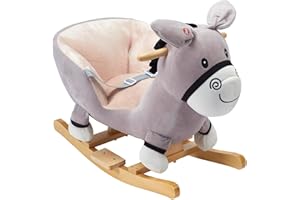 CUDDLES COLLECTION Rocking Horse & Animal Toy with Sound – Unicorn, Elephant, Donkey & Horse Designs – Soft Plush Rocker for Babies 9 Months+ | Develops Motor Skills & Sensory Play – Safe Wooden Base (Doodle Donkey)