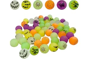 BluVast Pelotas Saltarinas para Niños, 60 Pieza 25mm Tema de Halloween Pelota Saltarina, Luminoso Pelota Saltarina, Pelotas de Goma Adecuado para Recompensas Sorteos Rellenos