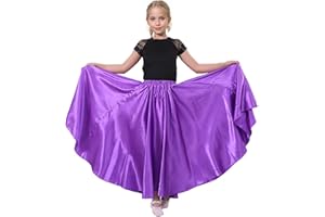 Baisdan Girls Belly Dance Skirt Shiny Satin Full Long Skirt for Flamenco Dance Performance Costume