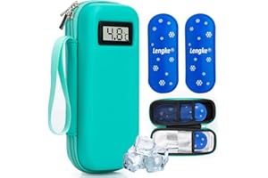 ‎SUNMON SUNMON Insulin Kühltasche mit °C Temperaturanzeige, Isolierte Insulin Pen Kühltasche mit Kühlakkus tragbare Reisetasche für Diabetikerzubehör, 6-8Std.Kühlung Medikamententasche 21.5 × 9 ×5.8cm (Grün)