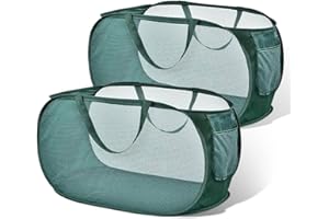 RUNFAR SHOP Lot de 2 paniers à linge pop-up pliables (36 x 36 x 58 cm) - Panier à linge pliable avec poignée - Panier de rangement pour chambre d'enfant, camping et voyages (2 pièces vert)
