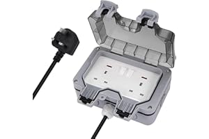 Wowlela Outdoor Socket, Outdoor Double Socket with 3M Extension Lead, IP66 Weatherproof Outdoor Plug Sockets 13Amp 2 Gang Switched Socket Cover,Wall Electrical Outlet Socket Box for Garden Garage Yard