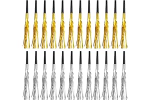 ZECOUK 24 PCS Rumore per Feste, Soffiatori per Feste di Metallo e Argento con Frange Glitterate Soffiatori Musicali per bambini e adulti, Noisemakers per Bambini Compleanno Baby Shower Natale Capodanno