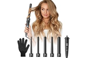 CITHOT Rizador Pelo 5 en 1 Tenacillas Pelo Pinzas Temperatura Regulable 80 °C - 230 °C Plancha Pelo Ondas con Pantalla LCD Ondulador de Pelo Ceramico Guante Incluido
