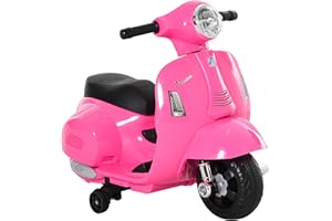 HOMCOM Moto Elettrica per Bambini 6V con Licenza Ufficiale Vespa Batteria, Motorino Elettrico per Bambini da 18-36 Mesi con Fari e Clacson, 66.5x38x52cm, Rosa
