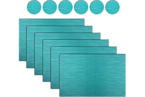BECHEN Plastic Placemats and Coasters,Non Slip Washable Placemats for Dining Table Wipe Clean Table Mats Set of 6(Cyan Blue)