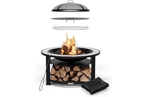blumfeldt Merano Circolo Brasero Exterieur - 3 en 1 Brasero, Barbecue & Table, Cadre en Acier Robuste, Plateau en Terrazzo, Grille, Tisonnier & Pare-Étincelles, Idéal pour Jardin & Terrasse