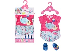 BABY born Pijama para Baño con Zapatitos 43 cm, Para Niños a partir de 3 Años, Fácil de Usar para Manos Pequeñas, Incluye Mono, Zapatos y Percha