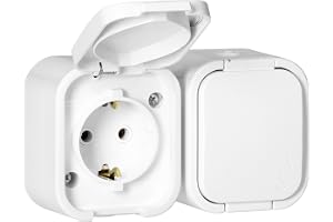 MIRATIC Dubbel Utanpåliggande Schuko-uttag IP54 med Lock Stänkskyddat Eluttag 16A 250V Garage Verkstad Trädgård