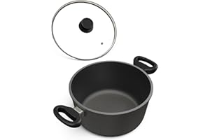 Hoffmann Kochtopf mit Glasdeckel Ø 24 cm, 4 Liter I Fleischtopf Antihaft beschichtet I Bratentopf Induktion I Induktionsherd 