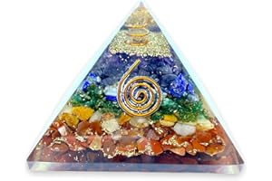 SPIRITUALELEMENTZ Spiritual Elementz Pyramide d'orgonite chargée Reiki 7 chakras (7,6 cm) avec cristal transparent en cuivre (7,6 cm) (7,6 cm)