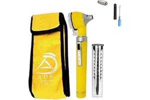 ADS MEDI CARE ADS Medicare Mini Otoscope ENT Optical Fibre LED Illumination Medical Tool Diagnostic Examination CE Approved with Complimentary Ear Cleaner & Spare Bulb (Yellow)