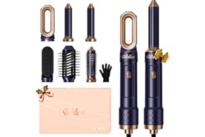 Spazzola Asciugacapelli 6 in 1, UKLISS Airstyler Set con Arricciacapelli Automatico, Hair Dryer, Spazzola ad Aria Calda, Thermal Brush, Spazzola Lisciante Capelli, Regali per Donne Styling - Blu