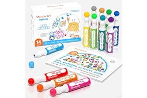 Shuttle Art Marqueur à Point Lavable, 14 Couleurs Dot Marker(40ml chacun) avec 1 Livre de Coloriage, Feutres Coloriage Enfants Non Toxique, Bingo Dabber pour Activité Créative pour Education Précoce