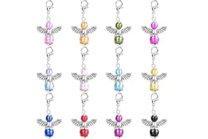 PAITOK 12 PCS Guardian Angel Keychains Colorful Pearl Angel Pendant keyring Lucky Charm Pendants Guest Return Gifts for Baby Shower Wedding Christmas Party Favors Decoration DIY Crafts