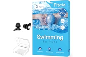 Fitciz Bouchons d'Oreille De Natation pour Enfant (Âge 8+) - Boule Quies Piscine pour Enfants - Avec Étui pour Nageurs - Confortables Imperméables (Taille Enfants, 2 Paires)