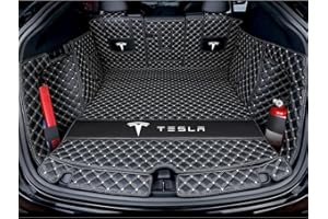 SERTUV Voiture Cuir Tapis De Coffre, pour Tesla Model Y 2021 2022 2023 Car Entièrement Entouré Personnalisation Trunk Mat Protecteur Accessoires,BlackBeige-1Set