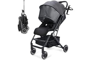 AOODIL Passeggino Leggero, Passeggino da Viaggio Compatto con Schienale Regolabile, Bambini Passeggino per Neonati Pieghevole con Una Sola Mano per Viaggi in Aereo e Altro Ancor