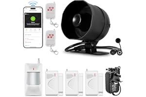 TOWODE Wifi Wireless Security Burglar Door Alarm System Kit for Garage Shed House Hotel Shop Apartment, Weatherproof Siren Horn with Remote Control Door Contact Sensor,Motion Sensor,APP Remote Control