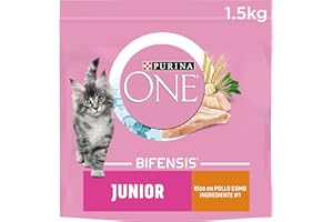 Purina ONE Bifensis Comida Pienso para gato Junior, bebe o gatito con Pollo y Cereales, 6 bolsas de 1,5kg