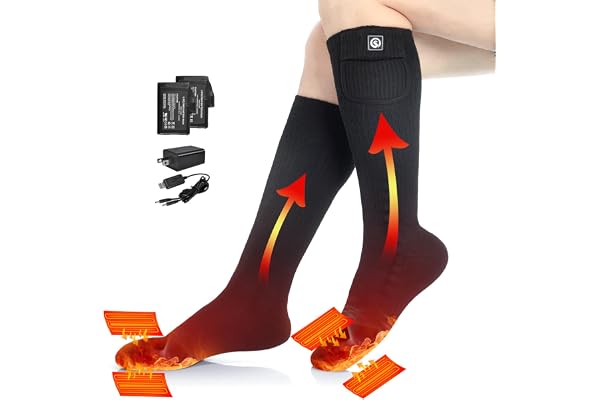 Chaussettes chauffantes pour Homme et Femme, SAVIOR HEAT Chaussettes de Ski Longues et épaisses avec Batterie Rechargeable électrique pour l'hiver la randonnée Camping Moto Cyclisme Courir