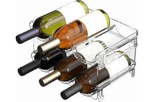 XHYASD Zestaw 2 organizerów na butelki, szafka na 6 butelek, przezroczysty, antypoślizgowy, z możliwością układania w stos, organizer na butelki, lodówkę, blat roboczy, uchwyt na butelki wina