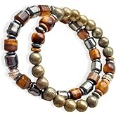 Ayrestyle Natural Harmony &ndash; Doğal Taş Bileklik Seti - Pirit, Kaplan G&ouml;z&uuml; ve Hematit &ndash; Unisex Elastik Bileklik &ndash; Silindir ve K