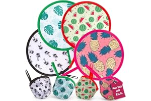 MIJOMA Set om 4 vikbara fickfack med förvaringsväska – handfläkt to go, kompakt och lätt, Ø 20 cm, perfekt för resor, resor o