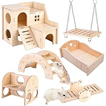 Set Giocattoli Per Criceti In Legno - 5 Pezzi Con Casa, Ponte, Altalena, Allenamento - Foto 2