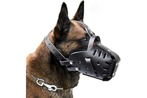 YHSW Muselières pour Animaux de Compagnie,Cuir Fait à,Chiens Taille Moyenne et Grande,Berger Allemand Doberman,Masques Anti-Morsure Le Dressage Chiens,muselières défense,Formation Service (M/L)
