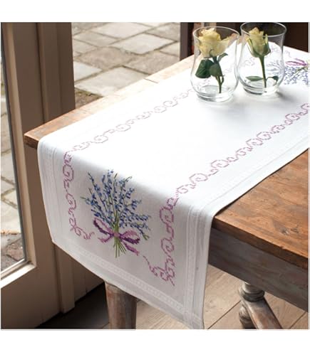 Vervaco Kit Broderie Pré-Imprimé Chemin De Table CHATS ESPIÈGLES Complet Set DIY Adulte Decoration Manuelle Loisir Créatif Cadeau Femme Ca. 40 X 100