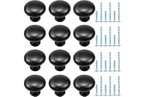 atopo 12 Pcs Negro Pomos y Tiradores, Tiradores Muebles con 2 Tornillos de Tamaño, Tiradores para Cajones Redondos, Manijas de Puertas para Dormitorio, Cocina, Baño (30mm)