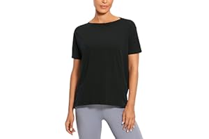CRZ YOGA Femme Coton Pima T-Shirt d'été Ample et Long Léger Haut de Sport à Manches Courtes