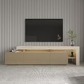 Beliz Modern LED Işıklı 3 Kapaklı, Raflı TV Sehpası &ndash; 192 cm Traverten/Sıcak Meşe
