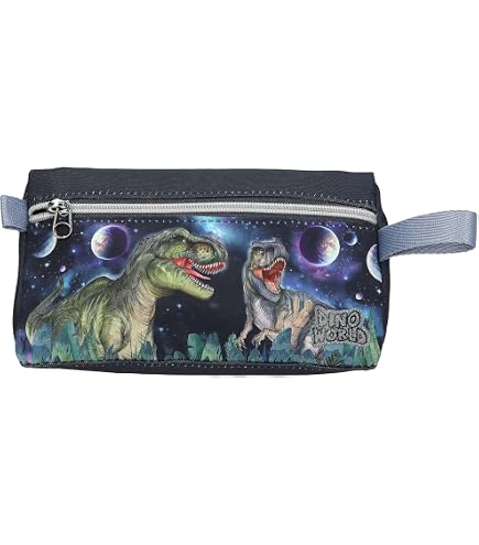 Estuche Escolar Dino World De 3 Compartimentos - Incluye Lápices, Tijeras, Regla Y Más, Diseño Dinosaurio Azul