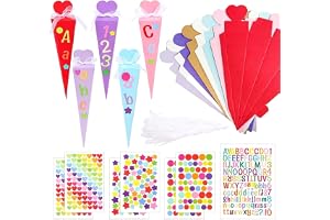 W Rxkiocs 32-piece small school cone craft set for adults ready to fill | Small school cone, small sweet cone, foldable sweet cone for starting university, stickers and ribbon