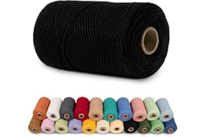 ‎LEREATI LEREATI Makramee Garn 1mm x 200m Baumwollgarn Baumwollkordel Baumwollseil Baumwollschnur, Macrame Cord 1mm for Makramee und DIY Basteln, Traumfänger, Garten, Hochzeit Dekorationen (Schwarz)