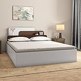 Nilkamal Bruce Wooden Queen Bed with Box Storage | Designer Headboard with Storage | Engineered Wood | 4 Big Compartments | Walnut & White