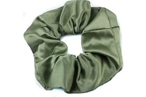 Mytoptrendz® Plain Satin Hair Scrunchies Ponytail Hair Tie Traceless Luxurious Bobbles Classic Hair Accessory (Green khaki)