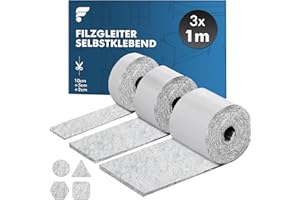 shinfly Filzgleiter Selbstklebend 4mm Dicker, Filz Selbstklebend Möbelgleiter, Filzgleiter für Stühle Möbel, Schneiden Sie Jede Form, 100cm*10cm+100cm*5cm+100cm*2cm, Stark Klebendes Anti-Rutsch, Grau