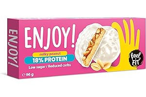 Feel FIT ENJOY! Milky Peanut, biscuits protéinés avec crème de cacahuète et glaçage aux cacahuètes dans du lait, sans sucre ajouté, bonbon Low Carb & Keto, Protein snack, adaptés aux diabetique, 96 g