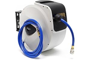 Wiltec Dévidoir automatique avec tuyau 20 m, 370 x 480 x 200 mm, Montage mural, Enrouleur de tuyau pneumatique 8 bar, Pivotable à 180°, connexion NW7.2