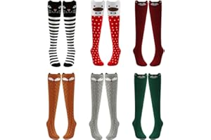 PHOGARY Długie skarpetki dla dziewczynek, 6 skarpetek ze zwierzętami, rozciągliwe, bawełna, 42 cm dla 3-12 lat, dziewczynki