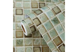 Yullpaper Papier Peint Adhesif Mosaïque Vert Papier Peint Salle de Bain Credence Adhesive Pour Cuisine Rouleau Adhesif Decoratif Vert 40cm X 300cm Revetement Mural Adhesif Sticker Carrelage Vintage