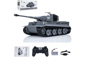 wheelfun Taigen 1/24 RC Battle Tank Tiger I RC Serbatoi Militari Modello Mid-Term Infrared Combat Chassis Recoil LED Flash Grigio RC Trasporto Militare Camion Veicolo corazzato Hobby Collezione Regalo