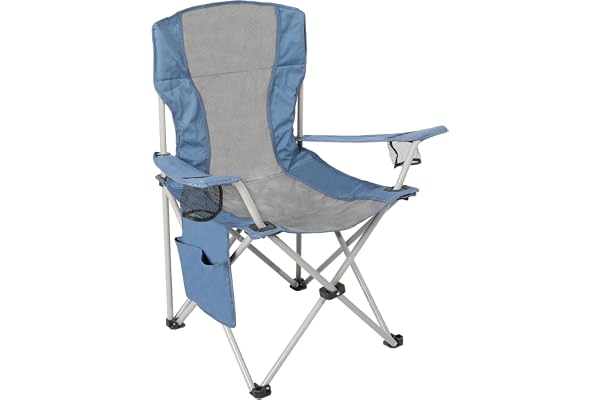 Homecall Chaise de camping pliable avec poche latérale (Gris/bleu)